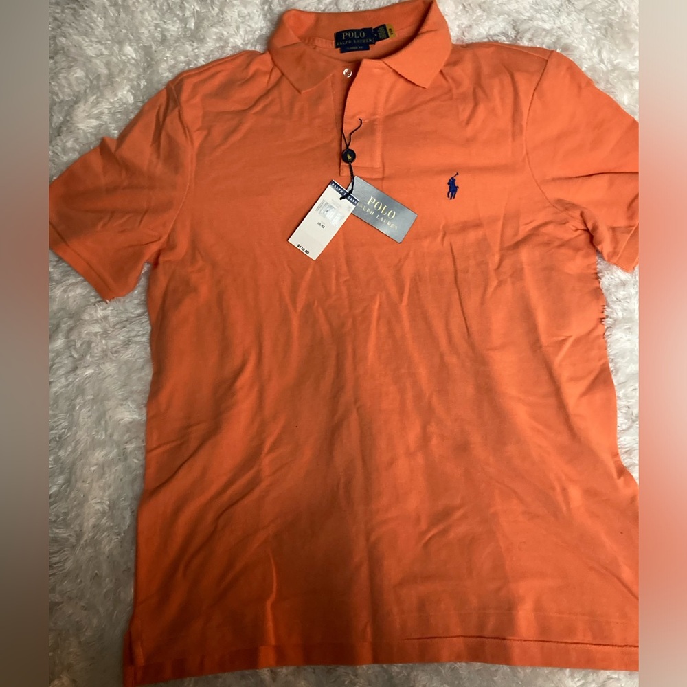 Ralph Lauren Polo Tropics Orange Mesh Mens Short Sleeve Polo Shirt size Med